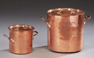 Appraisal: Two French Copper Covered Cylindrical Daubieres Two French Copper Covered