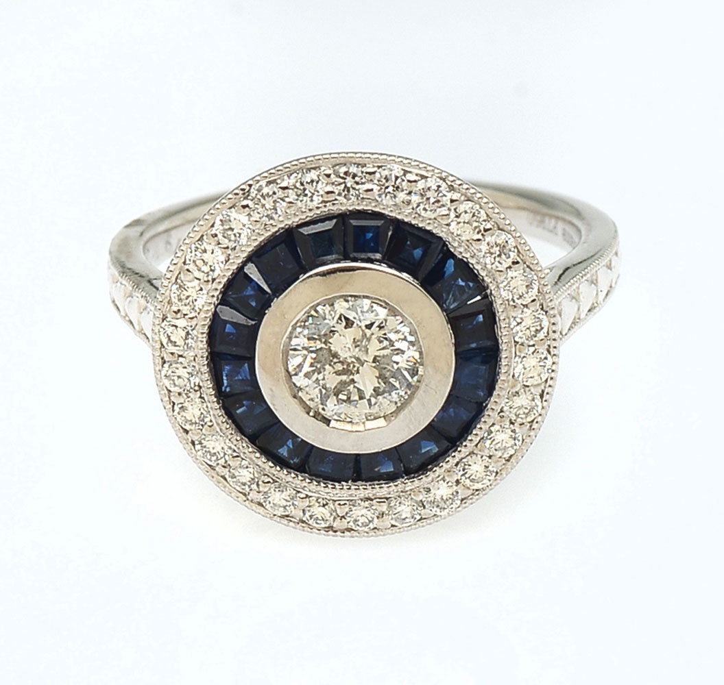 Appraisal: PLATINUM SAPPHIRE DIAMOND RING CT brilliant cut diamond is featured