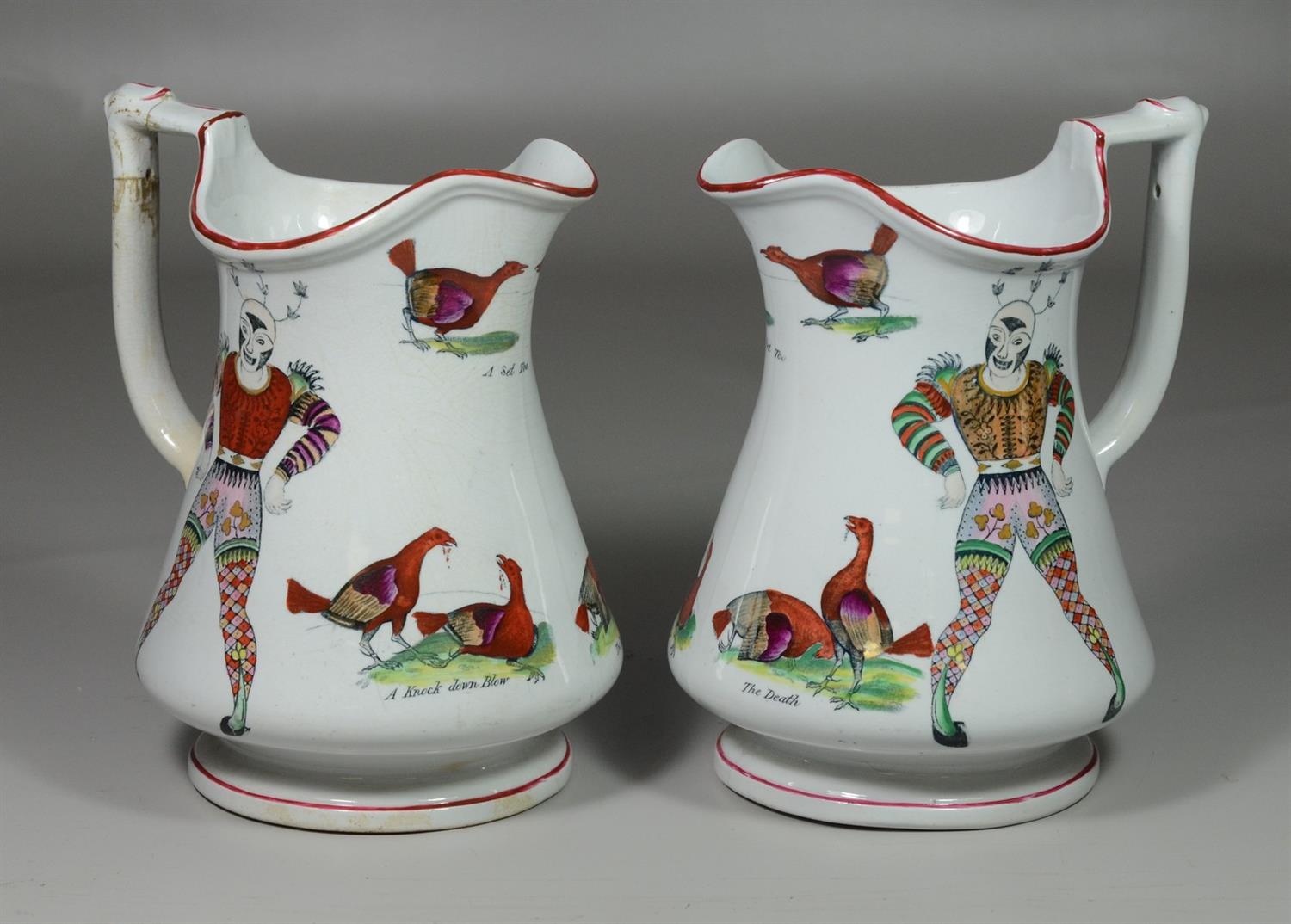 Appraisal: unmarked Elsmore and Forster ironstone puzzle jugs c - Hand-painted