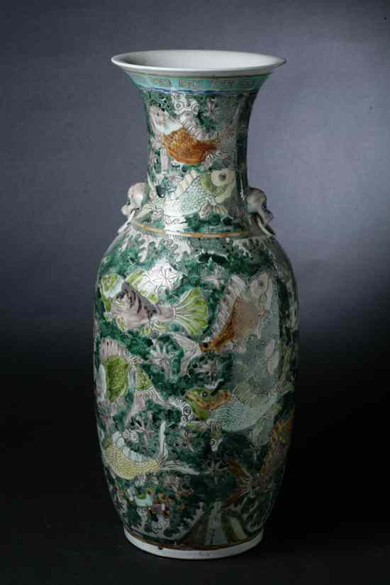 Appraisal: CHINESE FAMILLE VERTE PORCELAIN VASE Fish decoration - in high