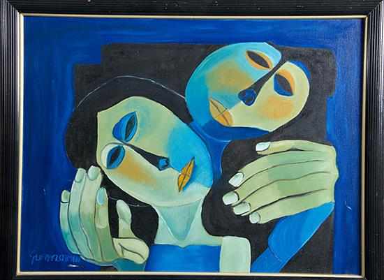 Appraisal: Oswaldo Guayasamin after Ecuadorian - LOS AMANTES oil on canvas