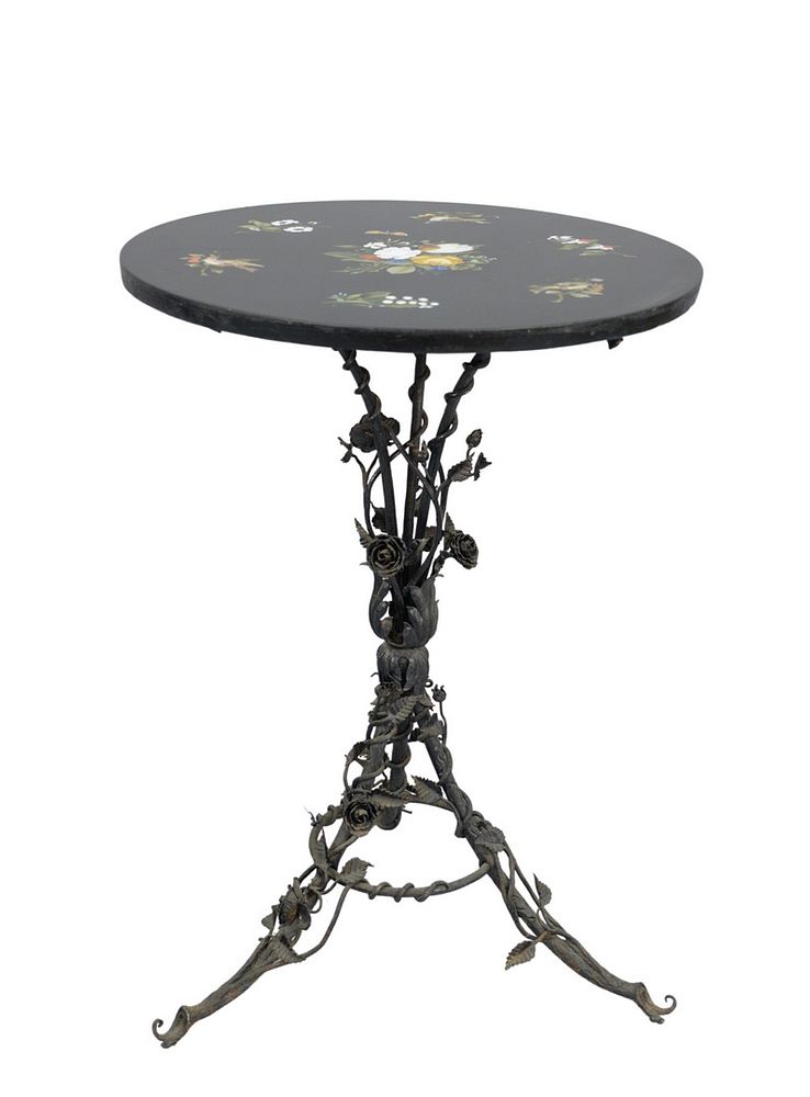 Appraisal: Tall Pietra Dura Top Table having Victorian iron base top