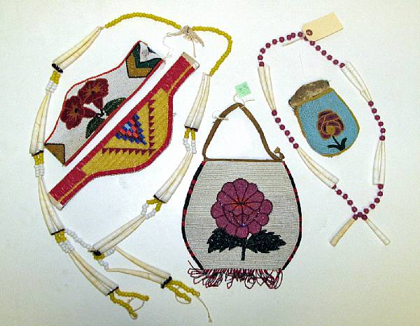 Appraisal: Six Native American beaded items Two Plateau beaded pouches two