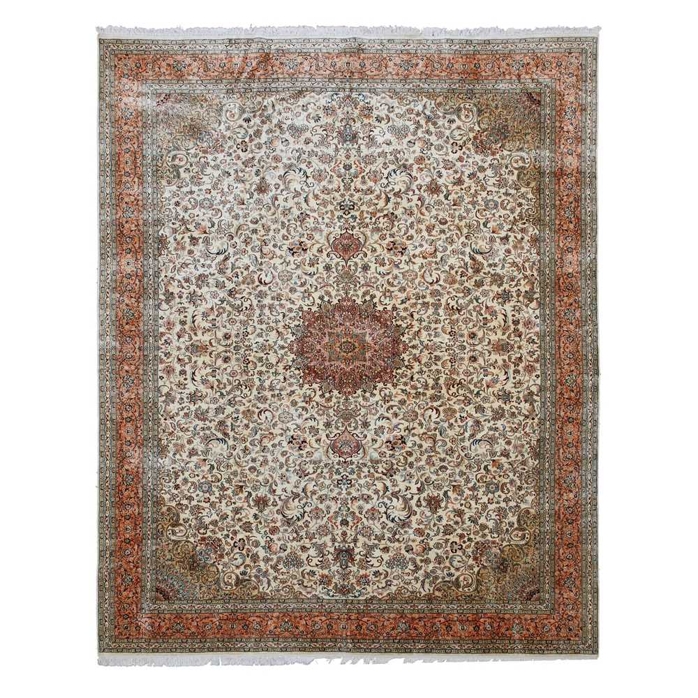 Appraisal: PERSIAN STYLE SILK CARPET MODERN the cream field with small