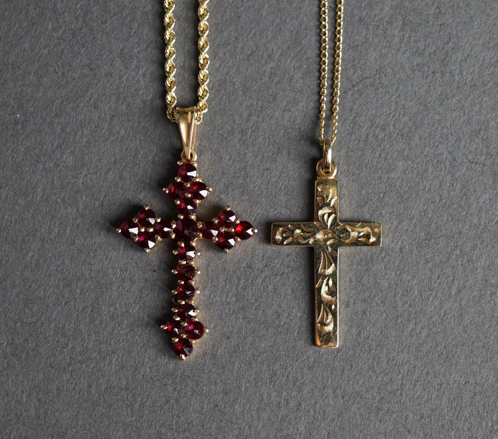 Appraisal: TWO -KARAT YELLOW-GOLD CROSS PENDANT NECKLACES GROSS DWT L OF