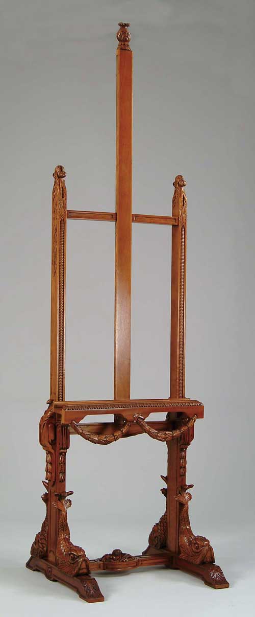 Appraisal: FINE MAHOGANY ARTIST S EASEL Elaborately carved with four dolphin