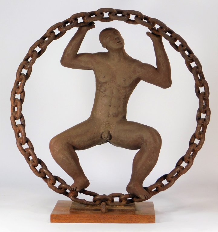 Appraisal: CONTEMPORARY BRUTALIST IRON CERAMIC NUDE SCULPTURE United States Late th