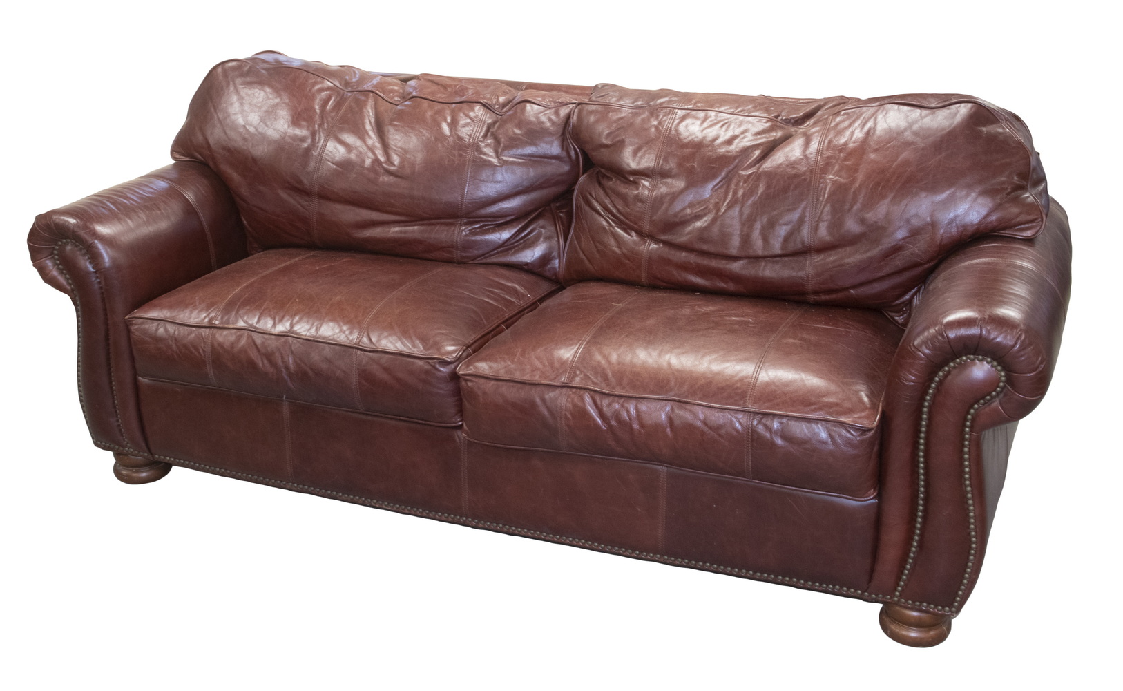 Appraisal: THOMASVILLE BENJAMIN LEATHER SOFA Brown Leather Upholstered Double Cushion Sofa