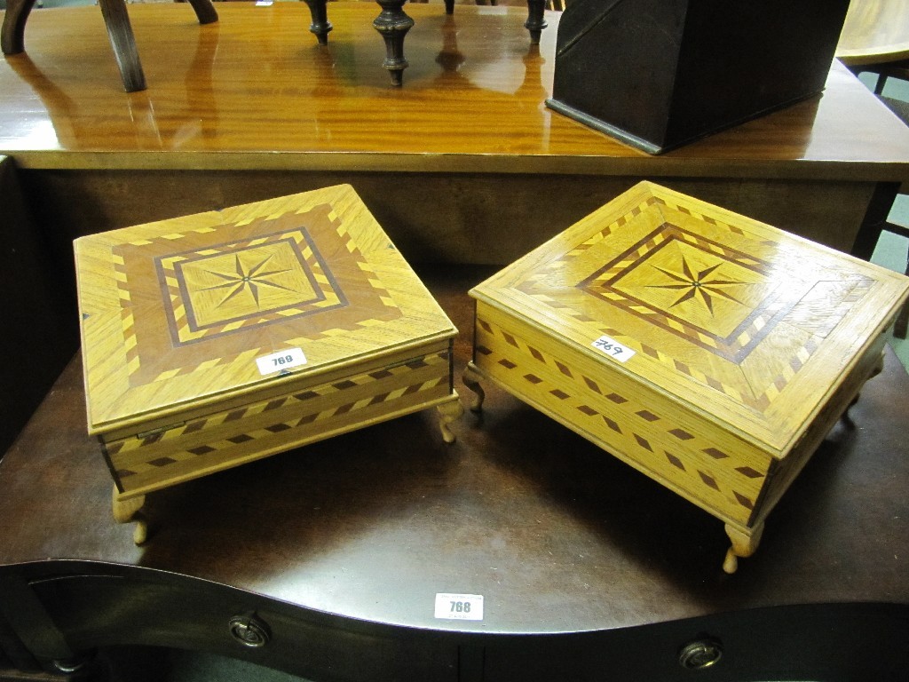 Appraisal: Pair of Marquetry inlaid jewellery boxes