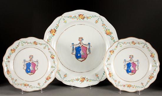 Appraisal: Chinese Export porcelain armorial charger and a pair of matching