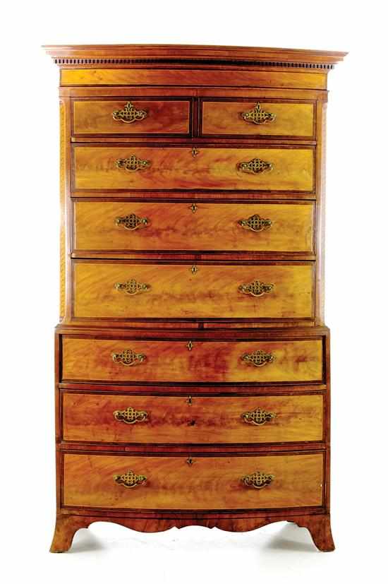 Appraisal: George III inlaid mahogany bowfront chest-on-chest circa stepped dentil-molded crown