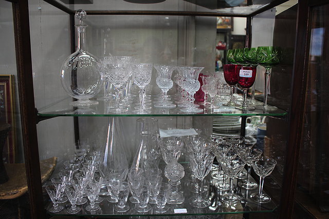 Appraisal: A QUANTITY OF VARIOUS WINE GLASSES AND DECANTERS to include