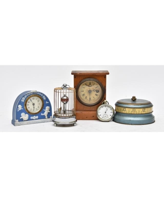 Appraisal: Five assorted clock watches etc including an American Watch Co