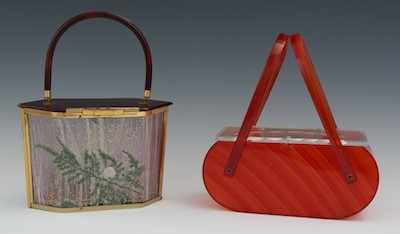 Appraisal: Two Vintage Handbags A bag with cherry swirl body and