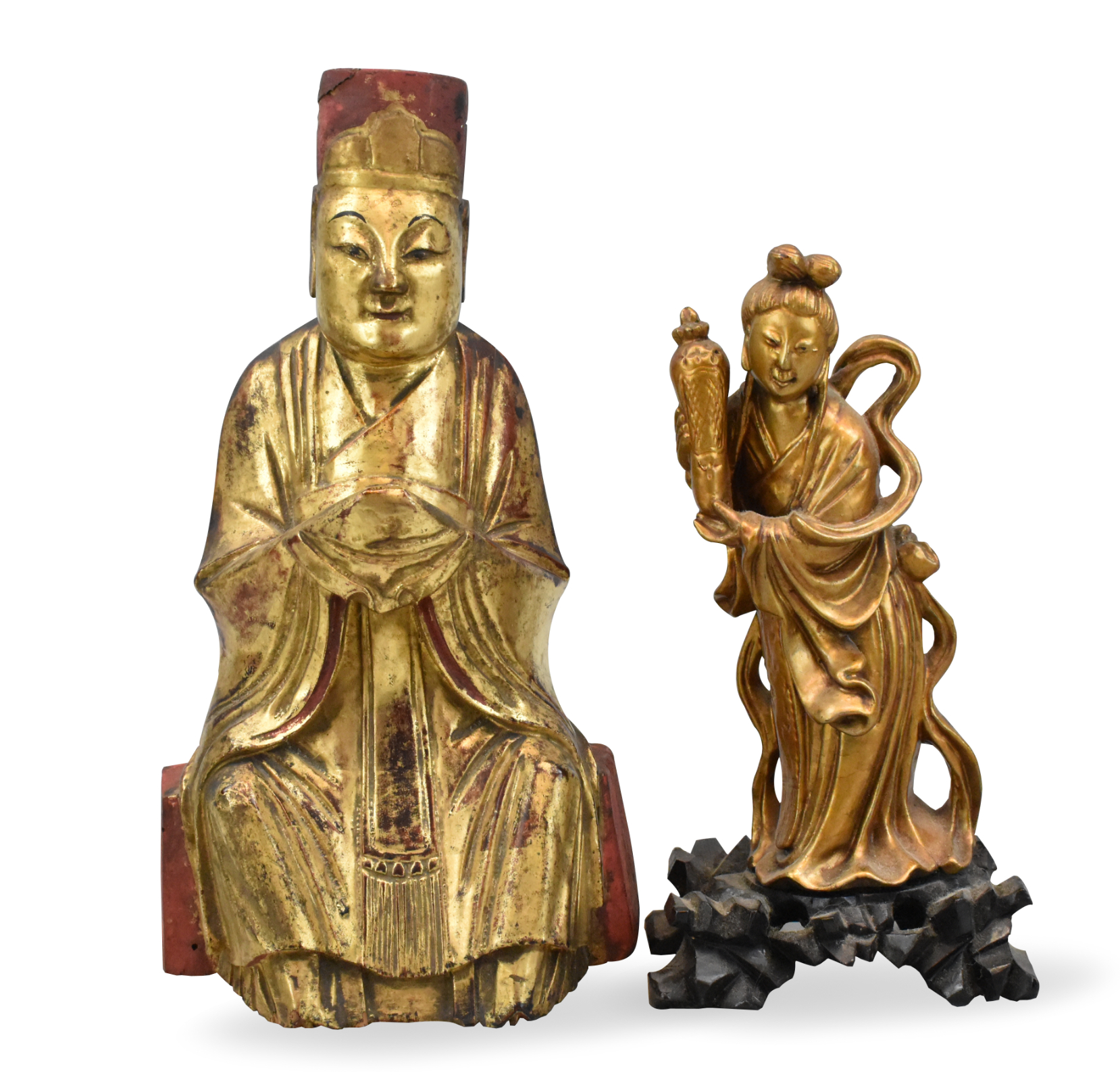 Appraisal: Two Chinese gilt lacquered wood figures dating from the Qing