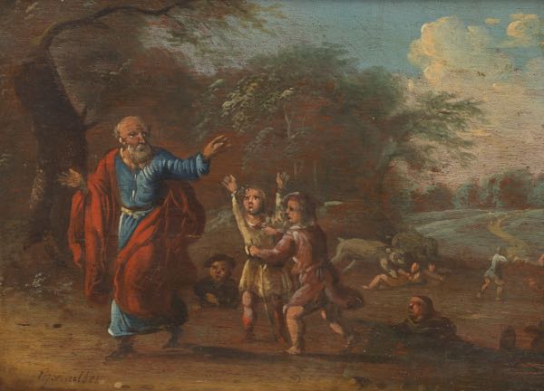 Appraisal: DUTCH SCHOOL TH CENTURY x Children Mocking Elijah for his