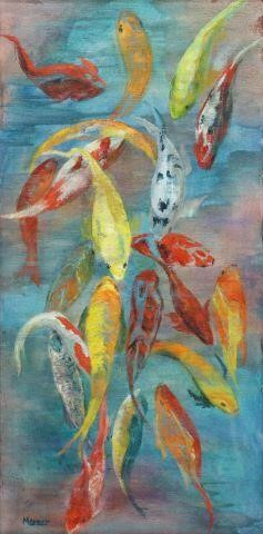 Appraisal: Framed oil painting on canvas Koi Fish signed lower left