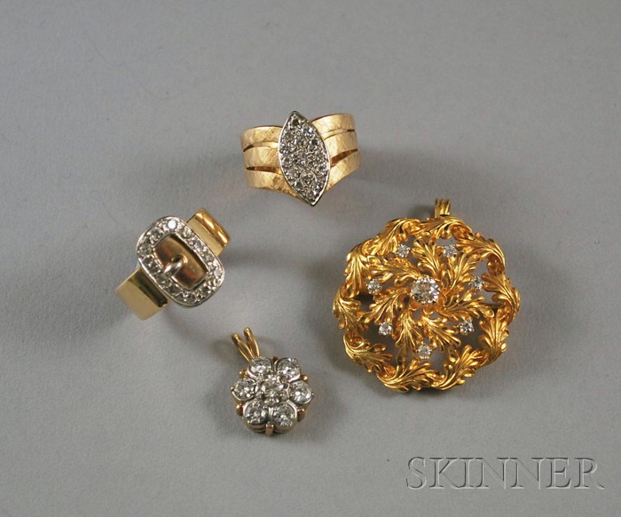 Appraisal: Four Gold and Diamond Jewelry Items two kt gold and