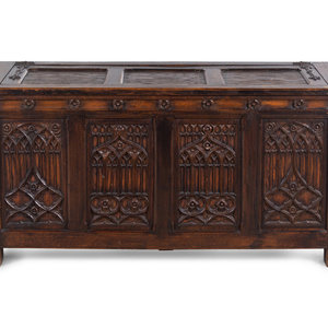 Appraisal: A Gothic Revival Carved Oak Chest Late th Century Height