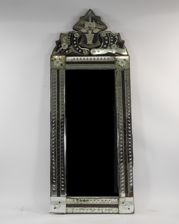 Appraisal: ITALIAN VENETIAN ETCHED GLASS WALL MIRROR Italy - th CenturyShapely