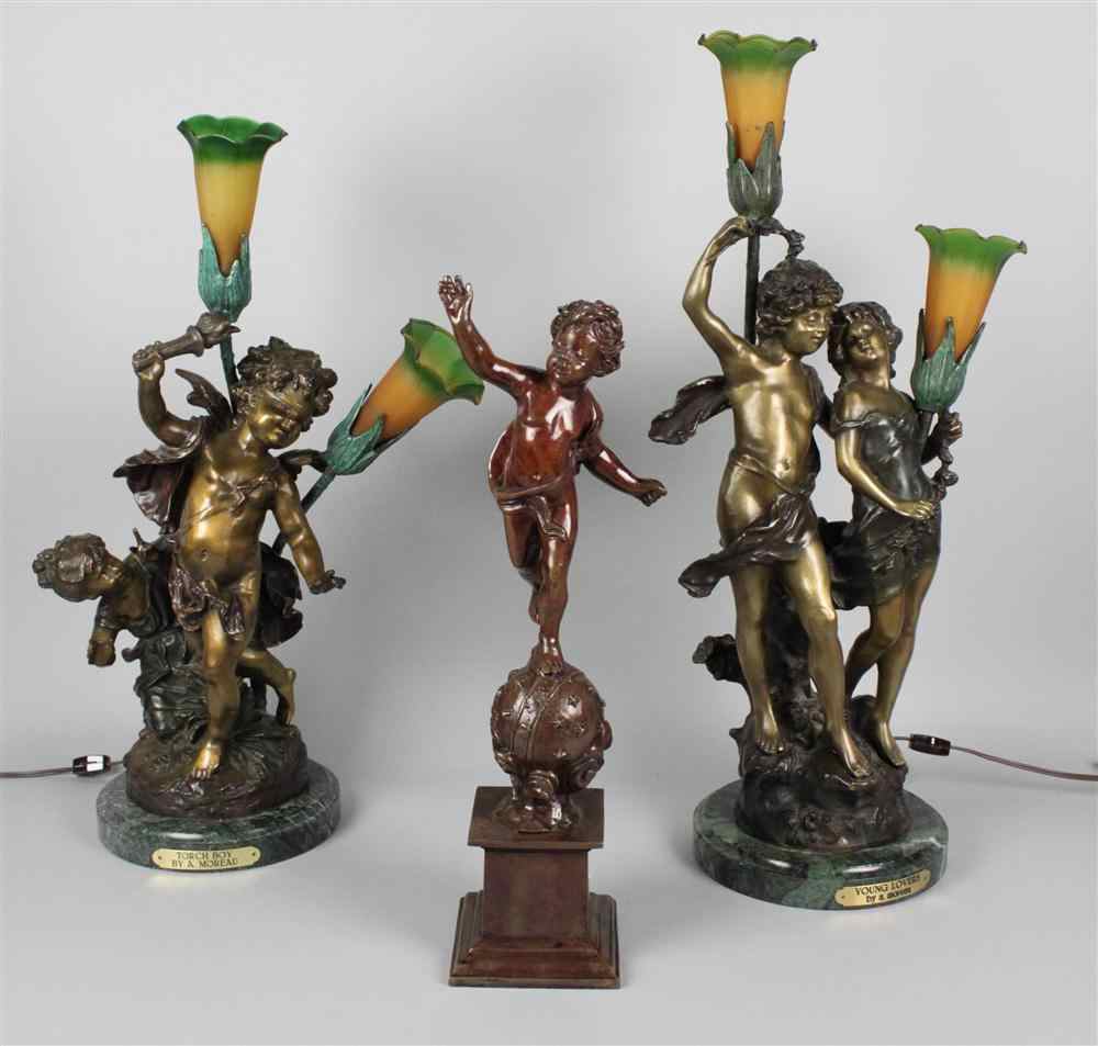 Appraisal: AFTER A MOREAU TWO METAL AND MARBLE FIGURAL GROUPS ''TORCH