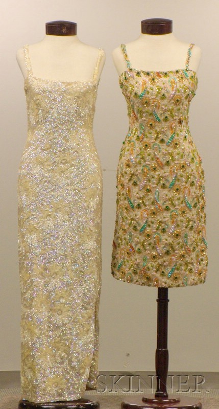 Appraisal: Two Vintage Sleeveless Evening Dresses s unlabeled including a cream