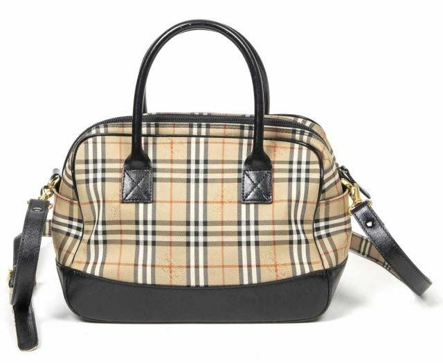 Appraisal: Burberry handle bag in Haymarket check with gold-tone hardware black