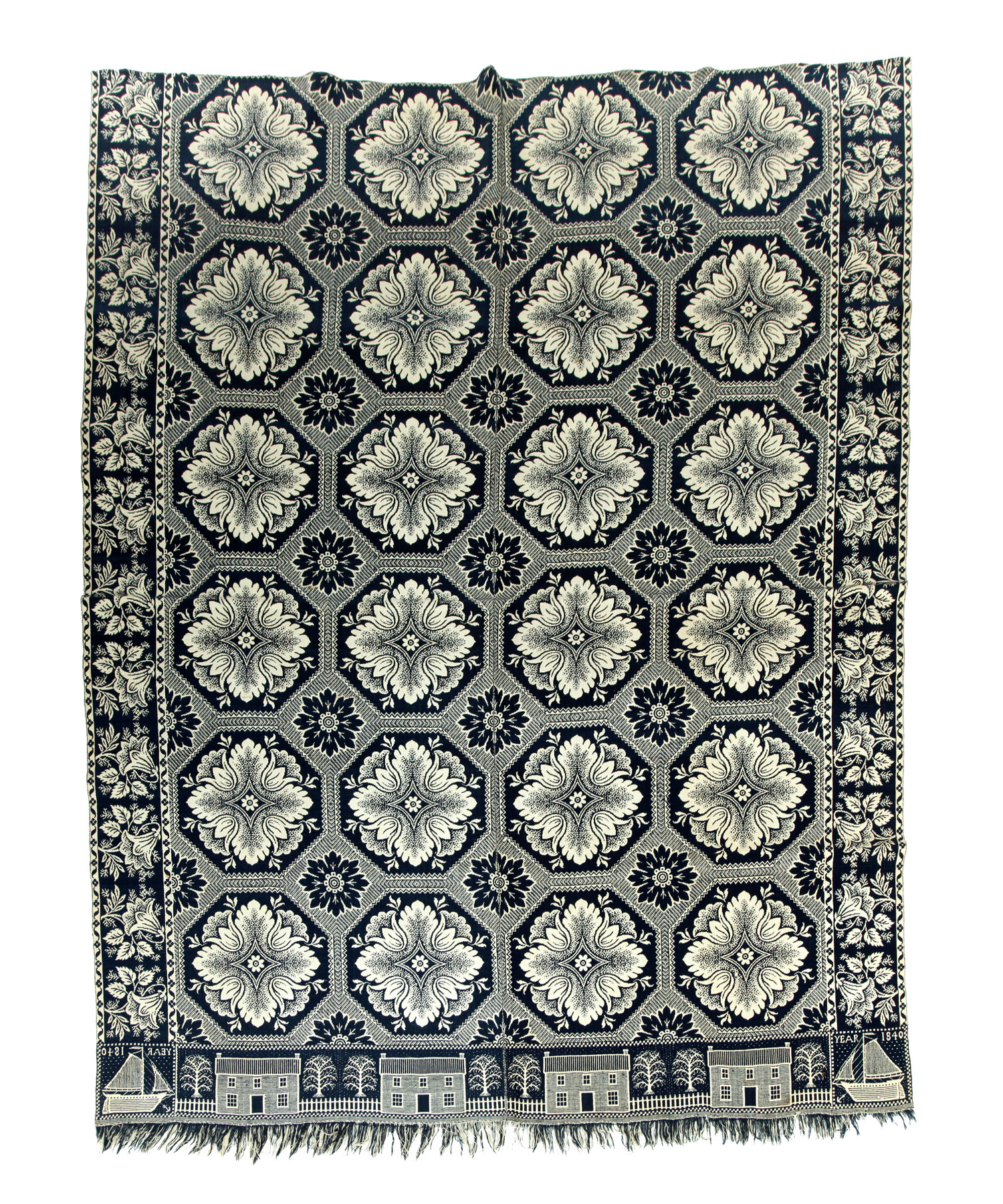 Appraisal: INDIANA JACQUARD COVERLET Joseph or William Gilmour Dunlapsville Union County