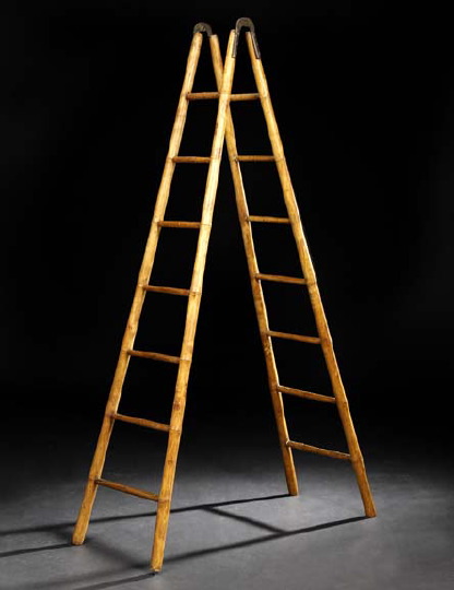 Appraisal: Continental Oak Library Ladder third quarter th century the stiles