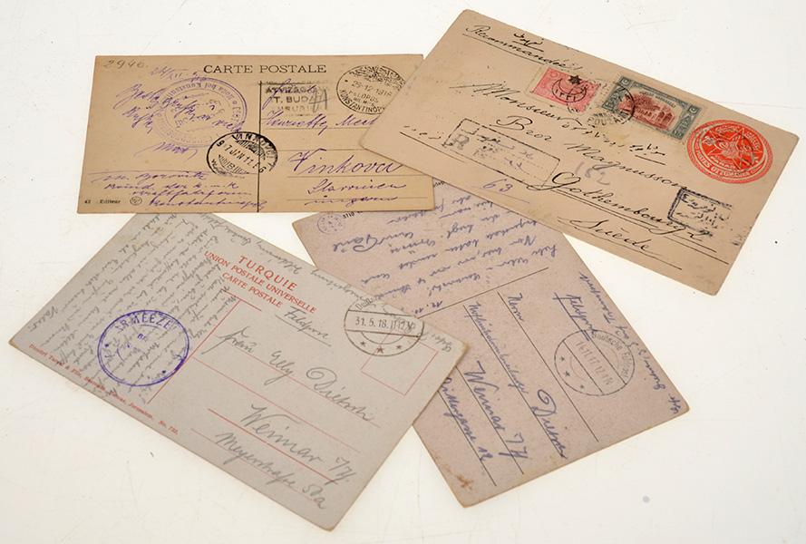 Appraisal: THREE GERMAN WW FELDPOST POSTCARDS INCLUDING TWO FROM DAMASCUS DATED