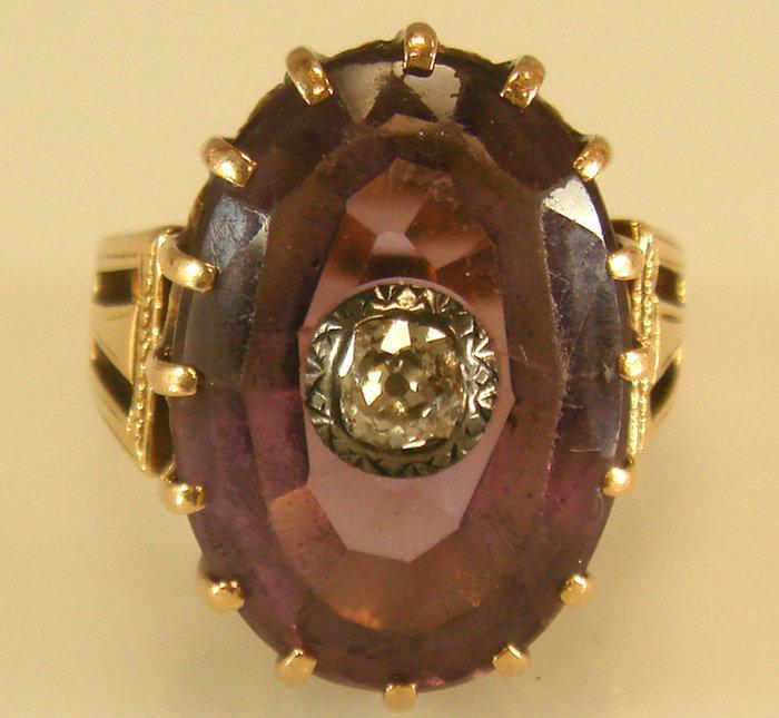 Appraisal: K amethyst ring with - pt rose cut diamond size