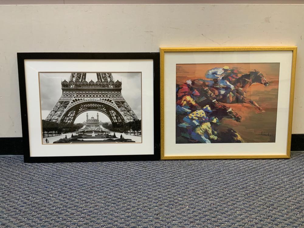 Appraisal: Horse Racing Color Print and The Eiffel Tower Photograph