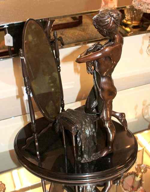 Appraisal: 'MIRROR GIRL' BRONZE mounted on oval black polished black slate