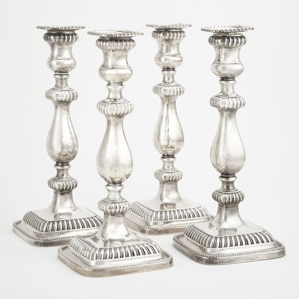 Appraisal: Set of Four Gorham Sterling Silver Candlesticks Circa Each knopped