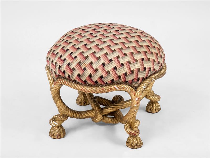 Appraisal: Napoleon III Carved Giltwood Rope-Twist Stool With padded seat x