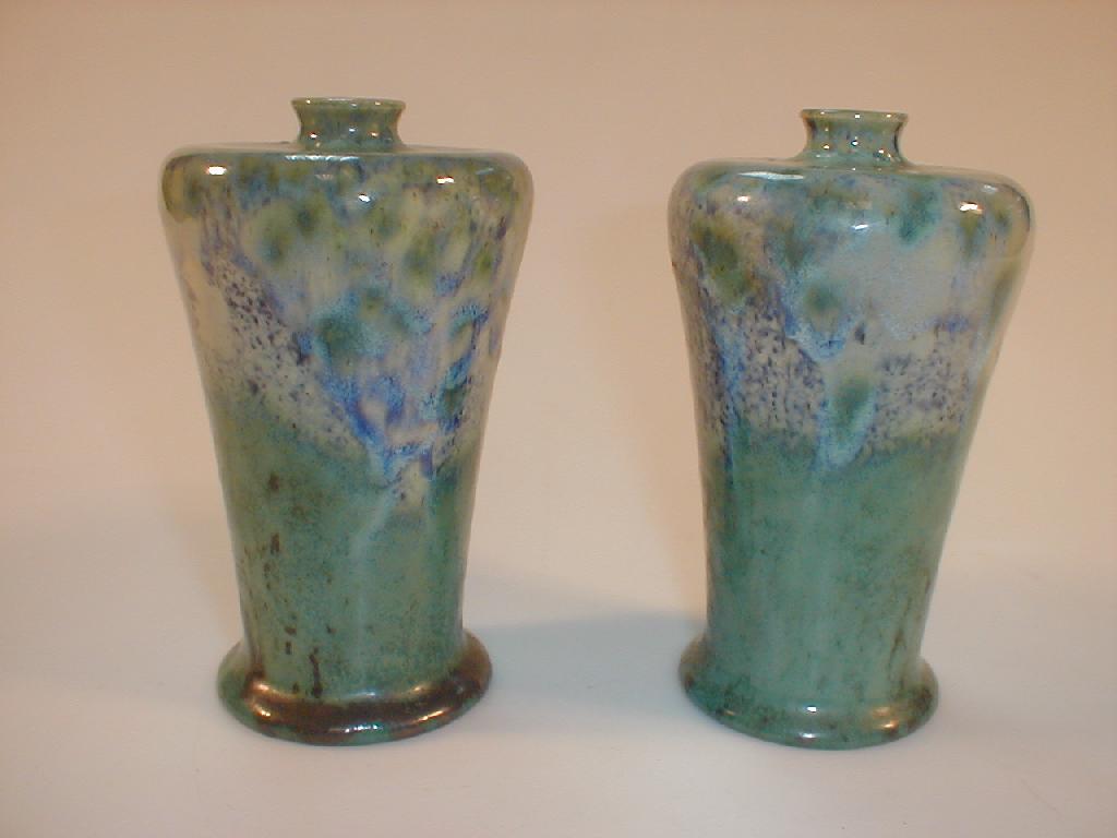 Appraisal: A fine pair of Ruskin hi-fired vases of shouldered tapering