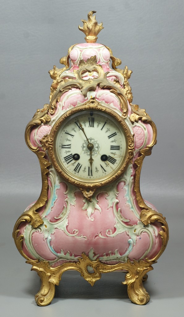 Appraisal: Louis XV style china case clock Lenzkirche movement pink and