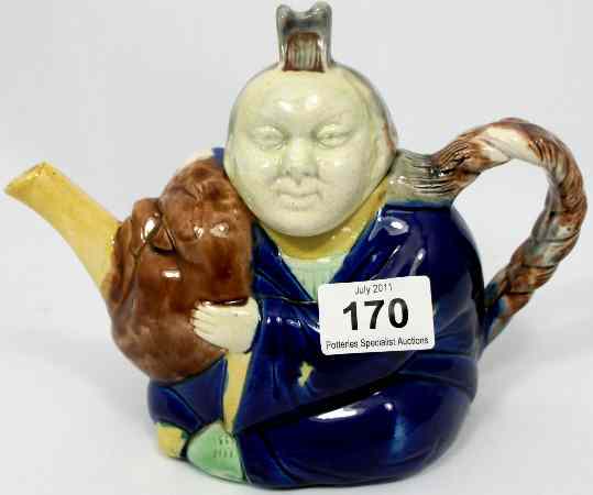 Appraisal: th Century Majolica China Man Teapot unmarked DB