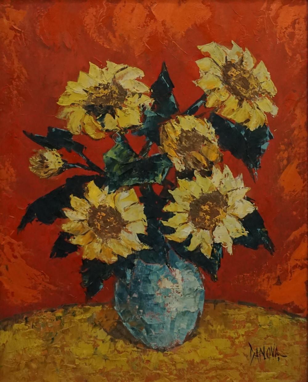 Appraisal: th Century School Still Life of Sunflowers Oil on Canvas