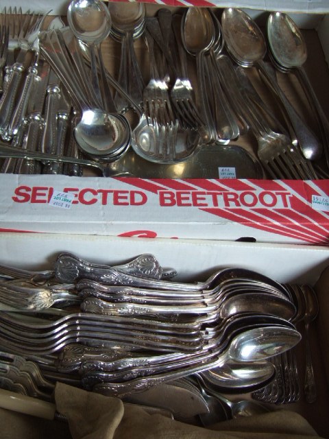 Appraisal: Mostly plated table flatware including a King's pattern part table