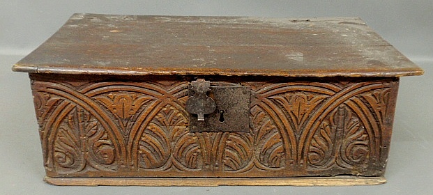 Appraisal: - English oak bible box th c with carved front