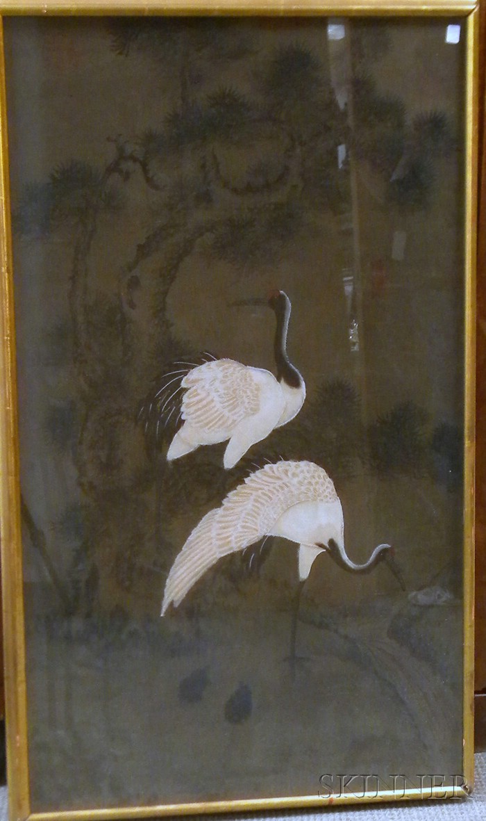 Appraisal: Framed Asian Watercolor and Gouache on Paper Depicting Ibis overall