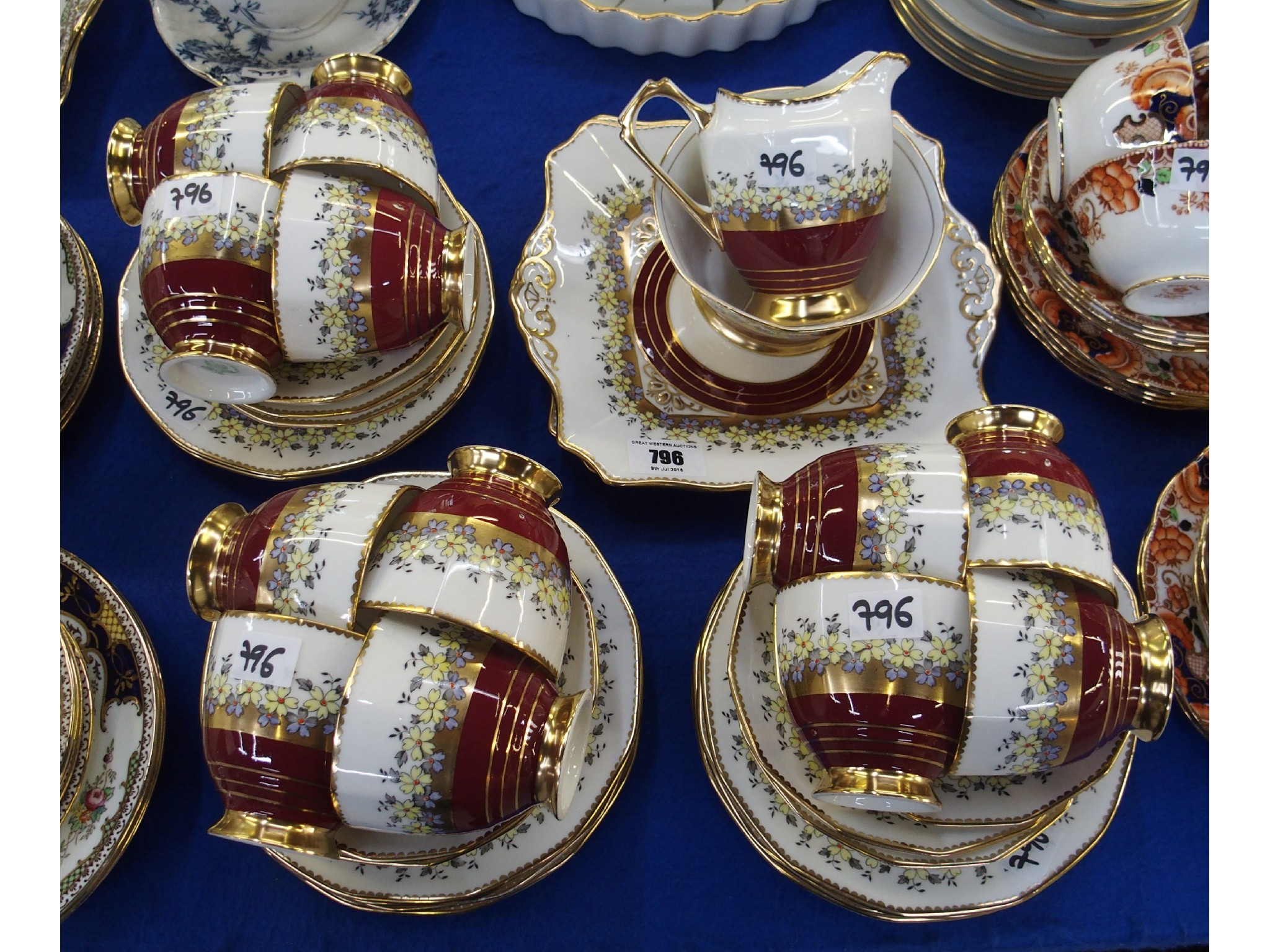 Appraisal: Plant Tuscan teaset the white gilt and burgundy ground decorated