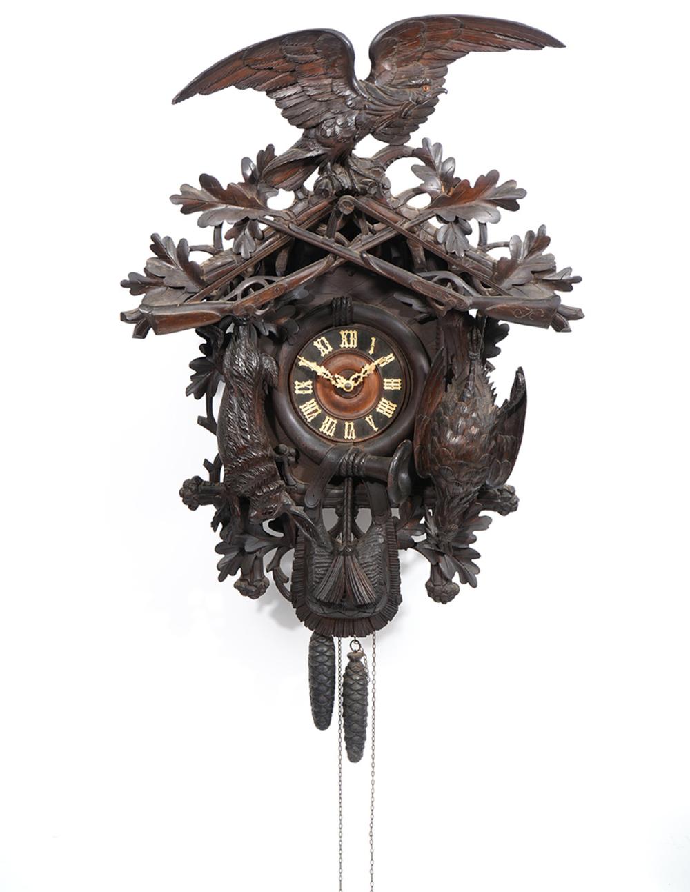 Appraisal: GERMAN BLACK FOREST MONUMENTAL CUCKOO CLOCKMonumental German Black Forest game