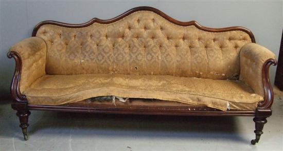 Appraisal: Victorian rosewood framed sofa with shaped buttoned back and scroll