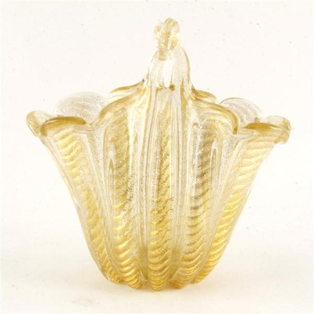 Appraisal: BAROVIER TOSO CORDONATO D'ORO ART GLASS BASKET VASE Barovier Toso