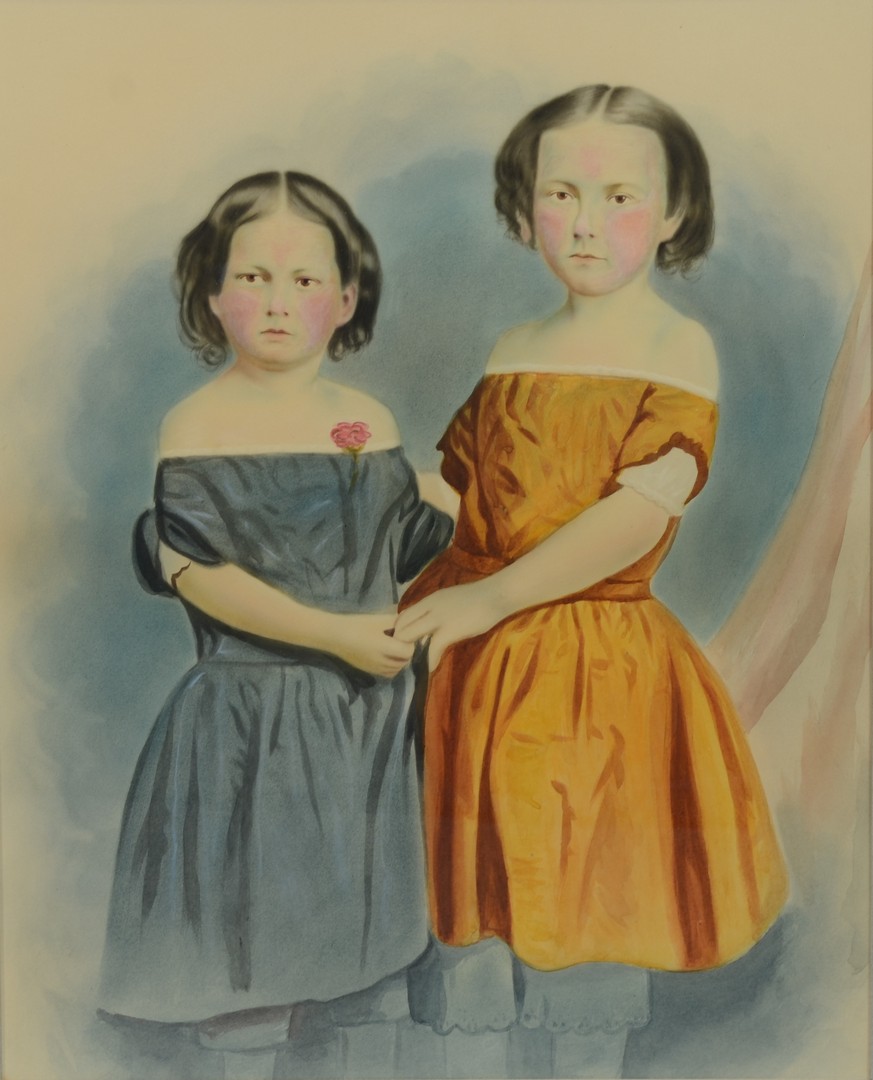 Appraisal: American School th Century watercolor Two Girls - x -