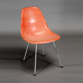 Appraisal: Eames Early Red Fiberglass X Base Side Chair Charles Ray