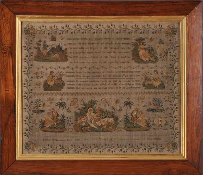 Appraisal: ENGLISH NEEDLEWORK SAMPLER Worked by Emma Whitehouse Born August th