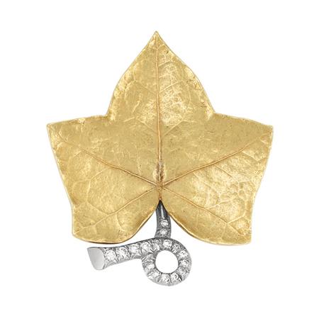 Appraisal: Gold Platinum and Diamond Leaf Brooch Yard Estimate -